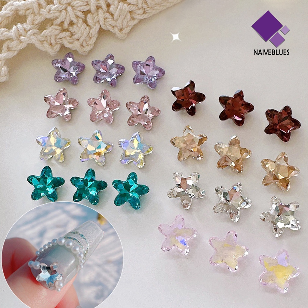 [naiveblues] 10pcs Berlian Imitasi Kuku Warna-Warni Mengkilap Kristal Imitasi Tiga Dimensi DIY Hadiah Sea Nail Art