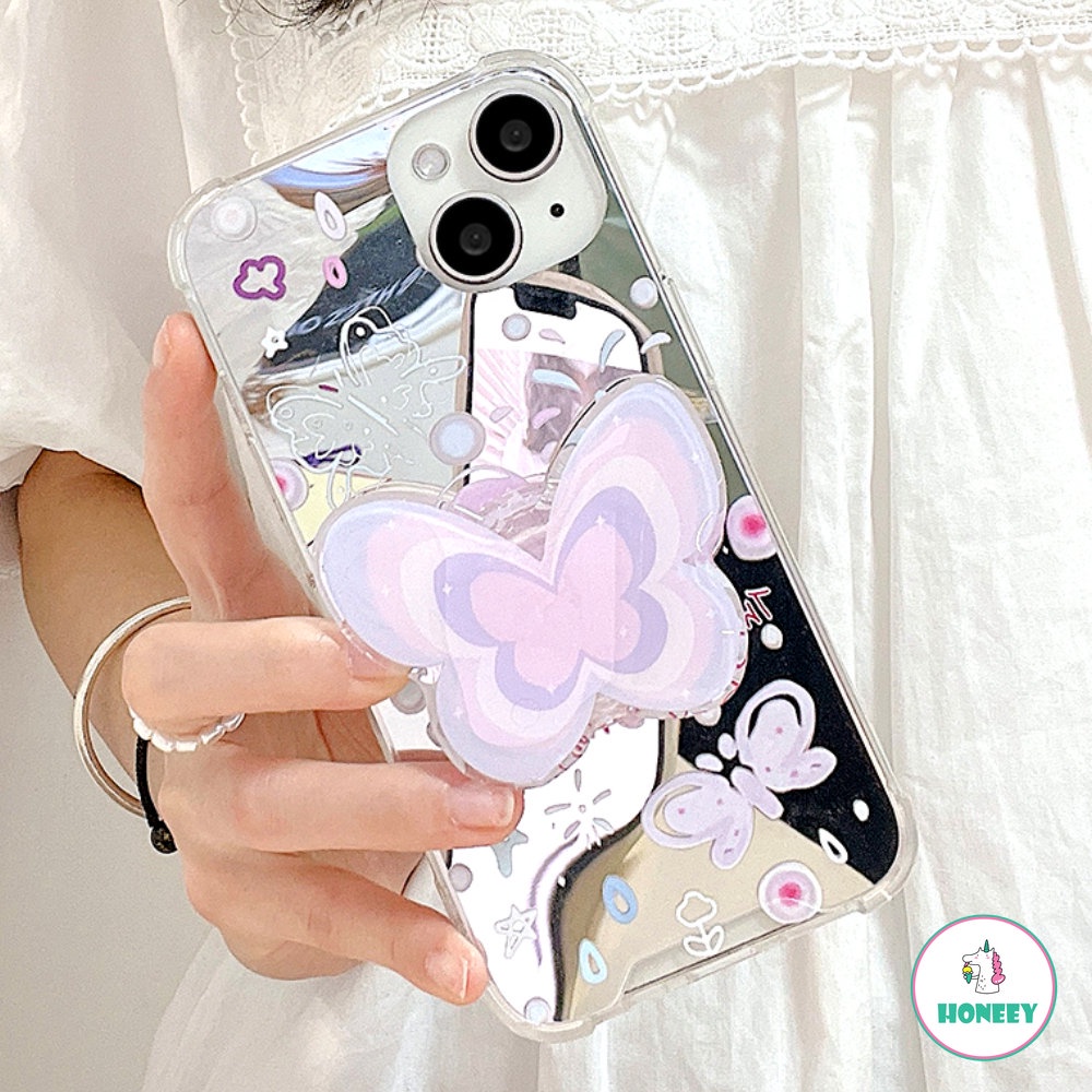 IPHONE Casing Ponsel Motif Planet Kupu-Kupu Cermin Fashion Kompatibel Untuk Iphone11 13 12 14 Pro Max Shockproof Soft Back Cover