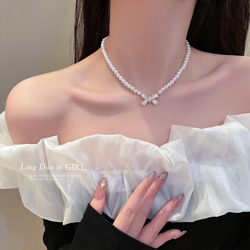 Kalung Mutiara Korea Ikatan Simpul Liontin Kalung Untuk Aksesoris Perhiasan Fashion Wanita