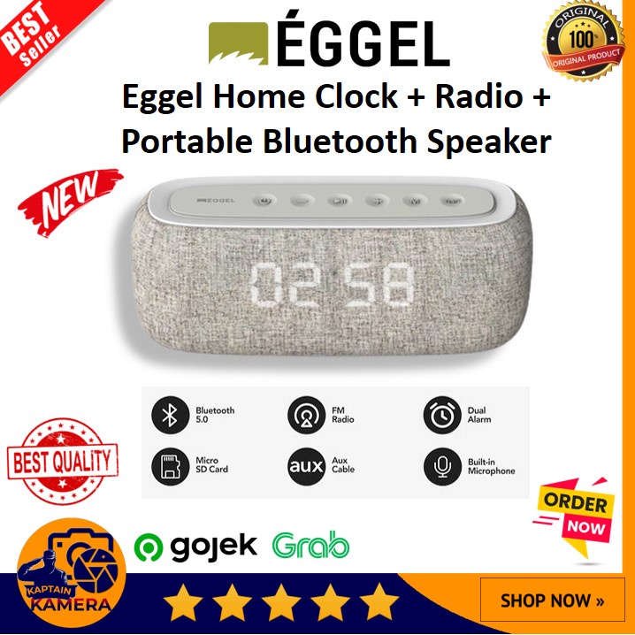 Eggel Home Clock + Radio + Portable Bluetooth Speaker