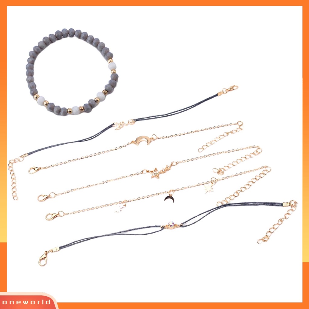 [EONE] 6pcs/set Gelang Menarik Pengerjaan Halus Paduan Indah Bulan Cinta Gelang Tangan Untuk Harian