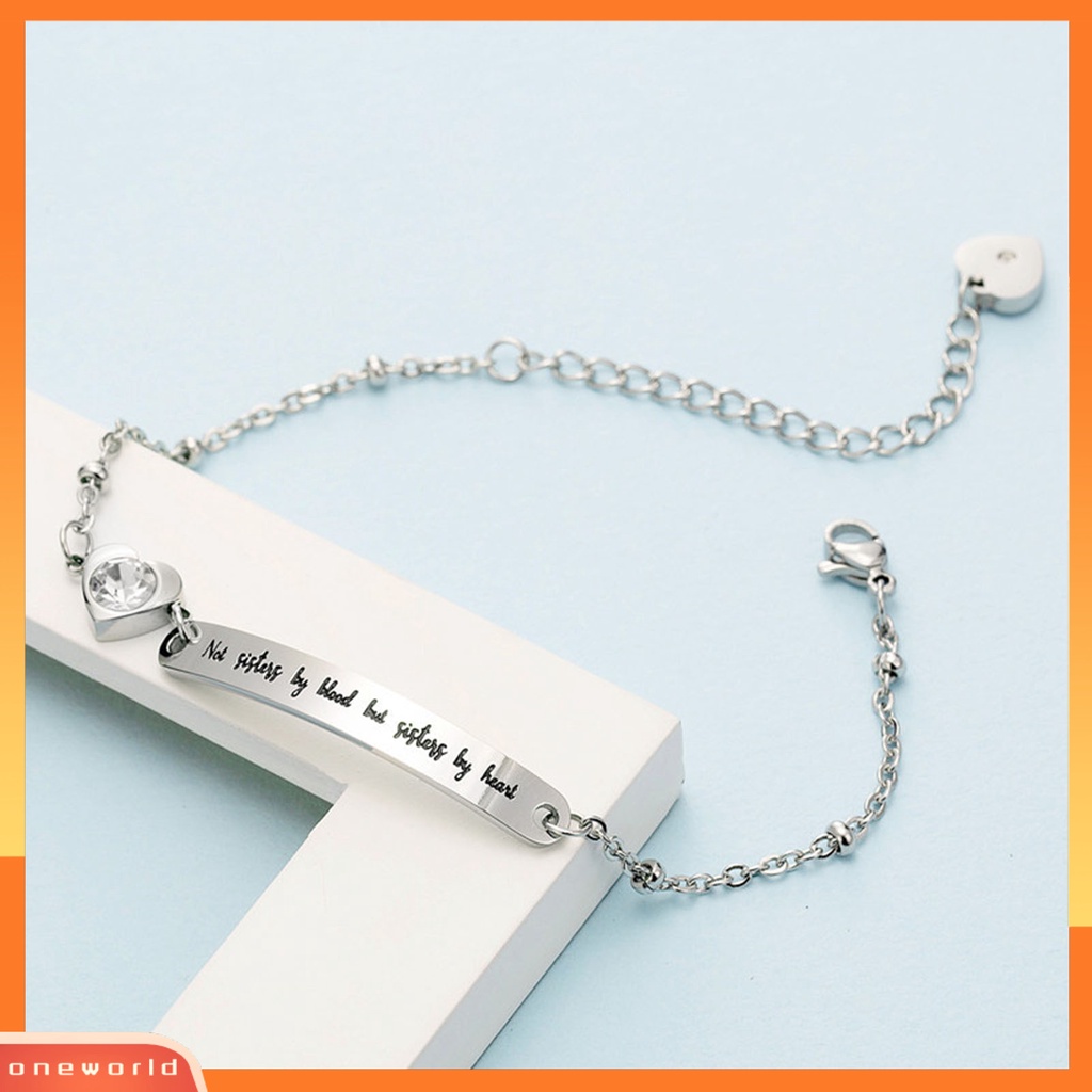 [EONE] Huruf Cetak Adjustable Wanita Gelang Baja Titanium Plat Melengkung Berbentuk Hati Menjuntai Gelang Aksesori Perhiasan