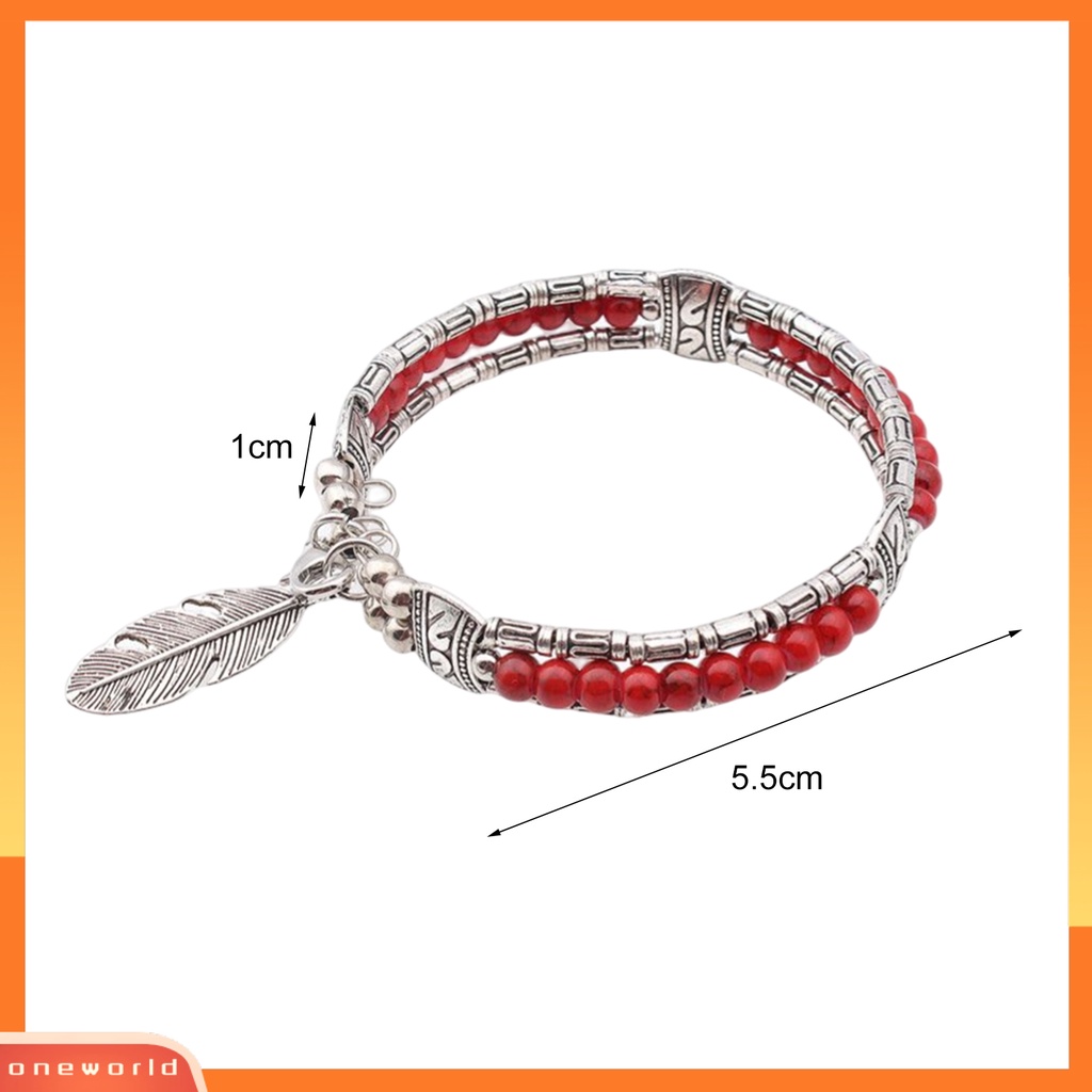 [EONE] Gelang Wanita Bentuk Bulu Bahan Alloy Imitasi Turquoise Tiga Lapis Women Bangles Untuk Hadiah