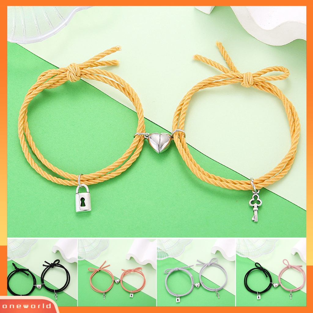 [EONE] 1pasang Gelang Couple Hati Menarik ic Hias All-match Adjustable Perhiasan Hadiah Gelang Karet Wanita Pria Gunung Laut Kunci Lock Persahabatan Pesona Gelang Untuk Pakaian Sehari-Hari