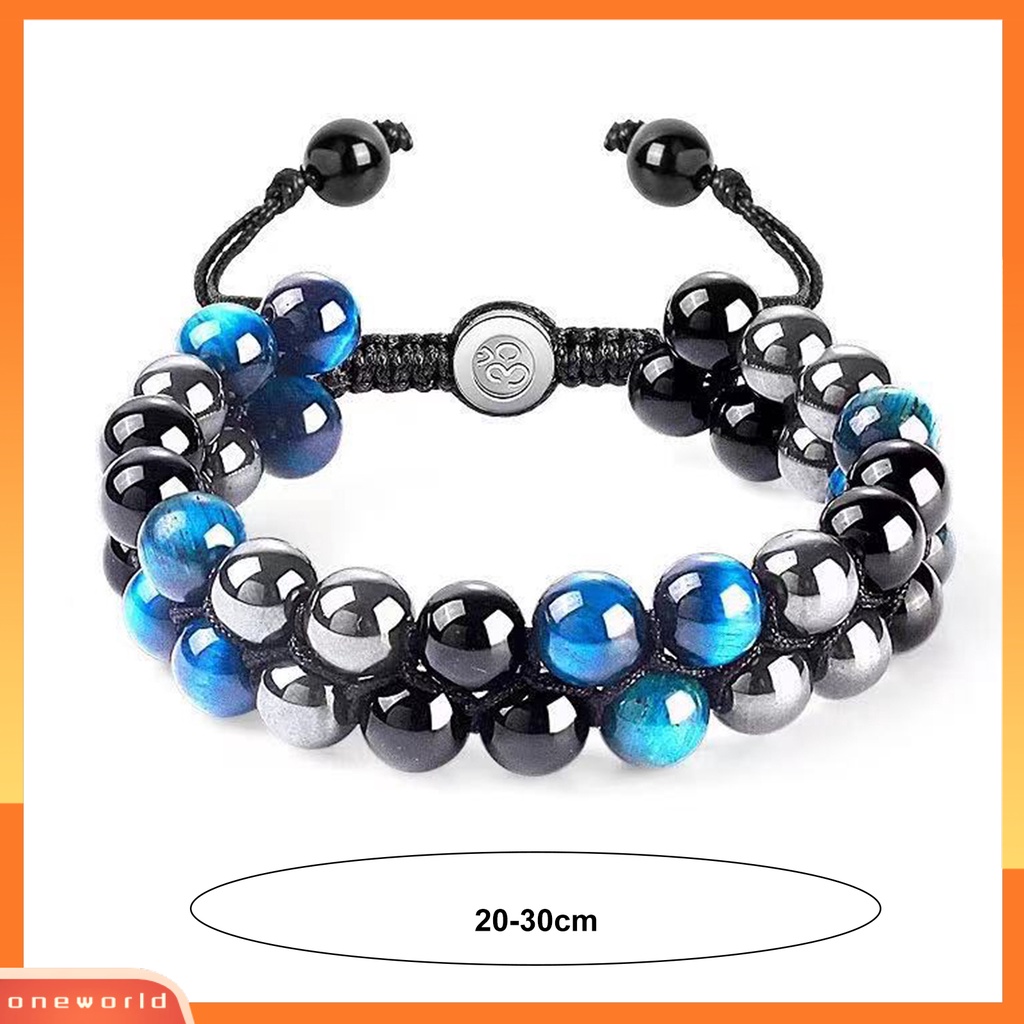 [EONE] Manik-manik Gelang Adjustable Manik-Manik Lapisan Ganda Perlindungan Tiga Tali Elastis Membawa Keberuntungan Hadiah Pria Wanita Alami Faux Tiger Eye Healing Bracelet Untuk Teman