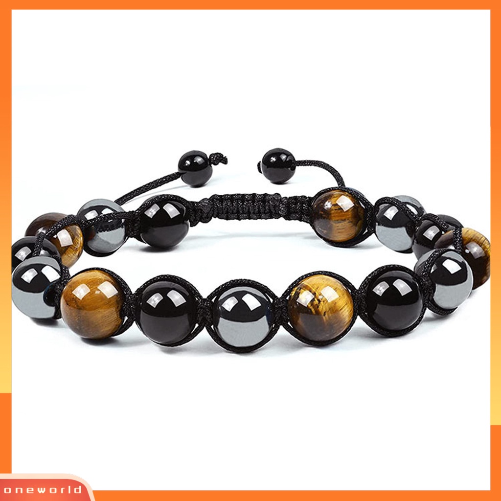 [EONE] Glossy Beads Gelang Adjustable Lace-up Unisex Faux Tiger Eye Healing Bracelet Perlengkapan Pesta