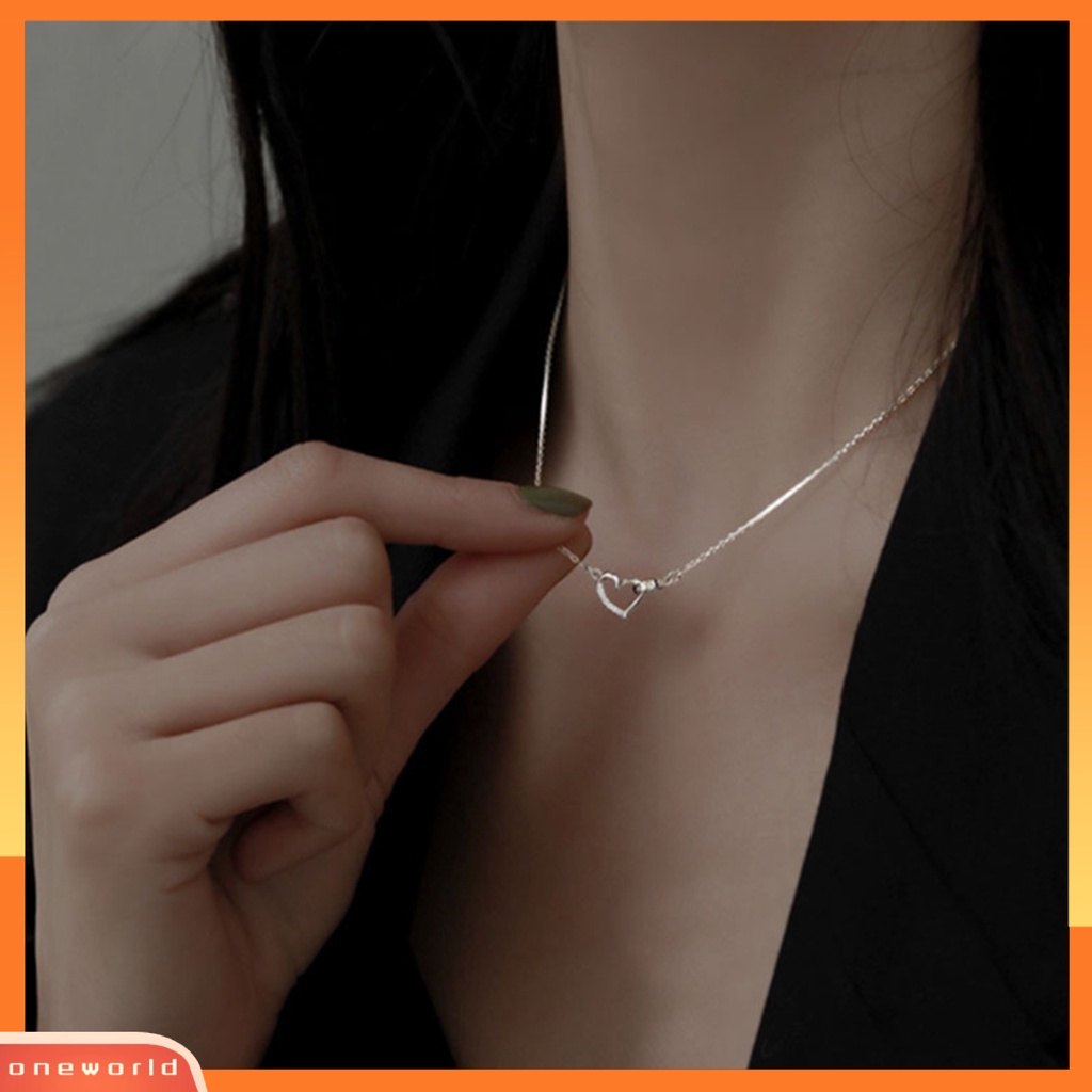 [EONE] Wanita Kalung Berlian Imitasi Mengkilap Hias Adjustable Semua Pertandingan Perhiasan Hadiah Berbentuk Hati Wanita Cinta Cincin Interlock Klavikula Rantai Kalung Untuk Pacaran