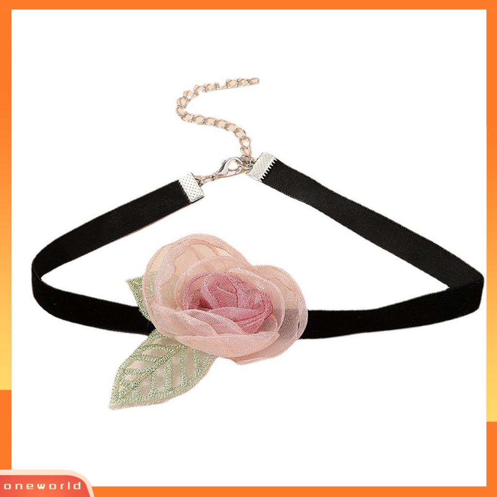 [EONE] Bunga Tipis Wanita Choker Retro Elegan Tali Hitam Daun Hijau Adjustable Wanita Kerah Kalung Perlengkapan Pesta