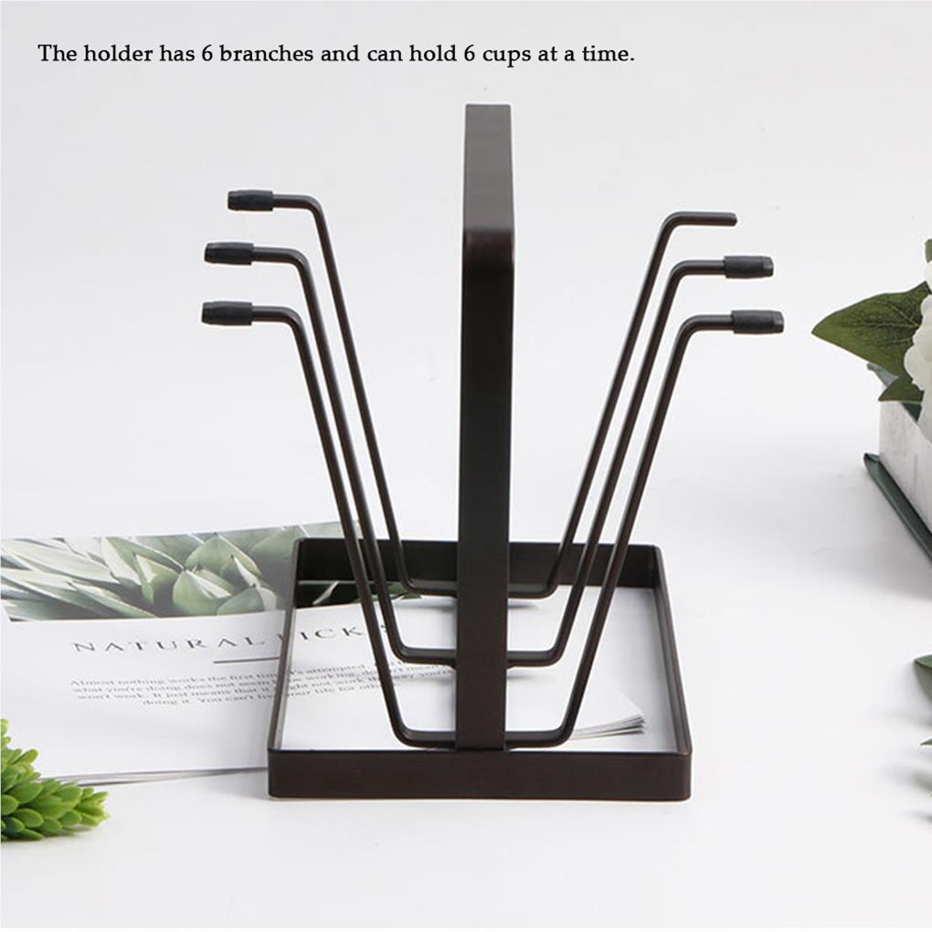 6gelas Mug Gelas Stand Holder Metal Cup Drying Rack Shelf Upside-down Cup Drain Rack Rak Gantungan Gelas Wine