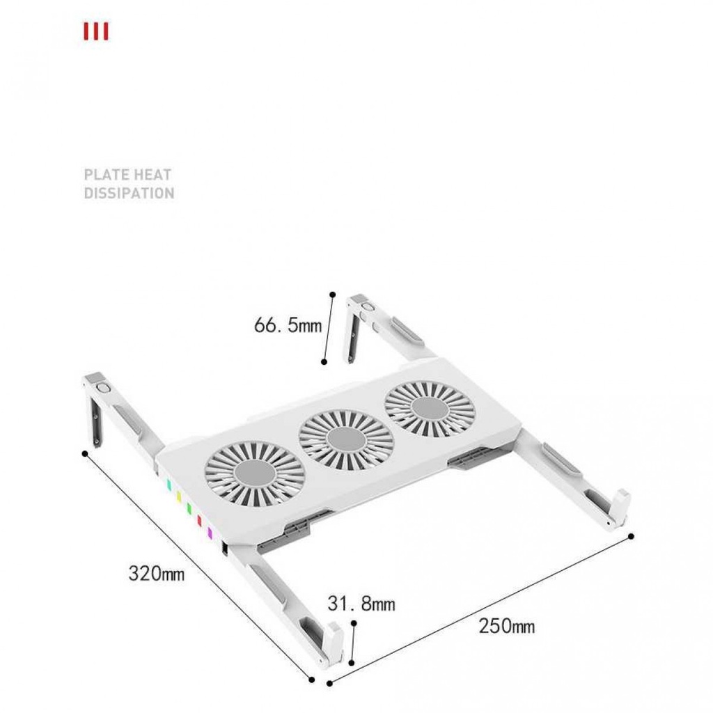 Cooling Pad Lipat 3 Kipas Triple Fan Laptop Stand Cooler RGB 4500 RPM