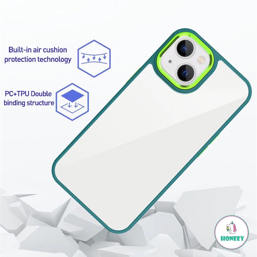 IPHONE Casing Ponsel Tombol Logam Warna-Warni Fashion Untuk Iphone14 13 12 11 Pro Max XR XS Max X7 8 Plus Penutup Belakang Tahan Guncangan Akrilik Transparan