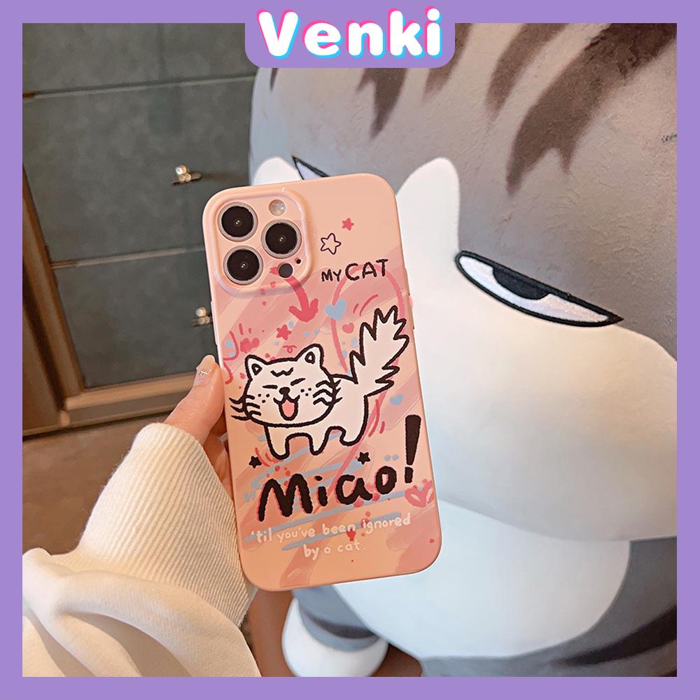 VENKI - For iPhone 11 iPhone Case Cream Glossy Soft Case TPU Shockproof Camera Cover Protection Graffiti Cat Compatible with iPhone 14 13 Pro max 12 Pro Max xr xs max 7Plus 8Plus