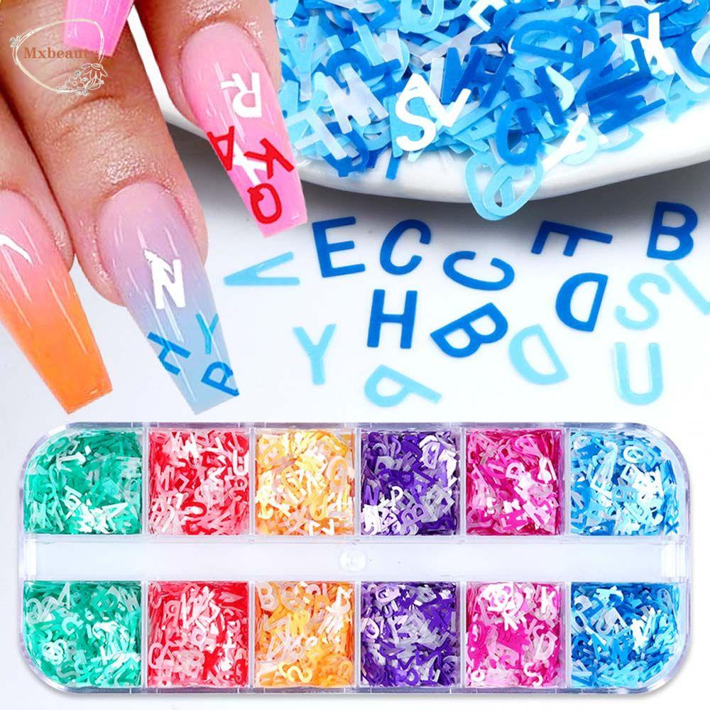 Mxbeauty 26huruf Kuku Payet DIY Pesona Manicure Nail Art Dekorasi Hiasan Kuku Set Shiny Mixed Letter Nail Flakes