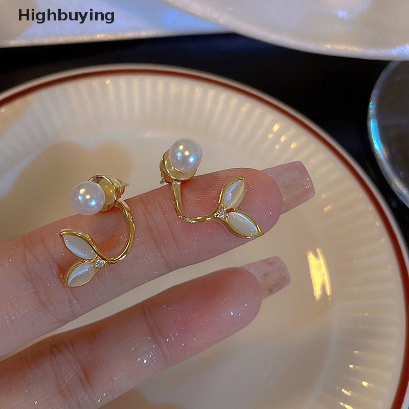 Hbid Baru Cahaya Zirkon Fishtail Pearl Stud Earrings Untuk Wanita Fashion Kristal Mutiara Imitasi Manis Anting-Anting Gadis Perhiasan Hadiah Glory