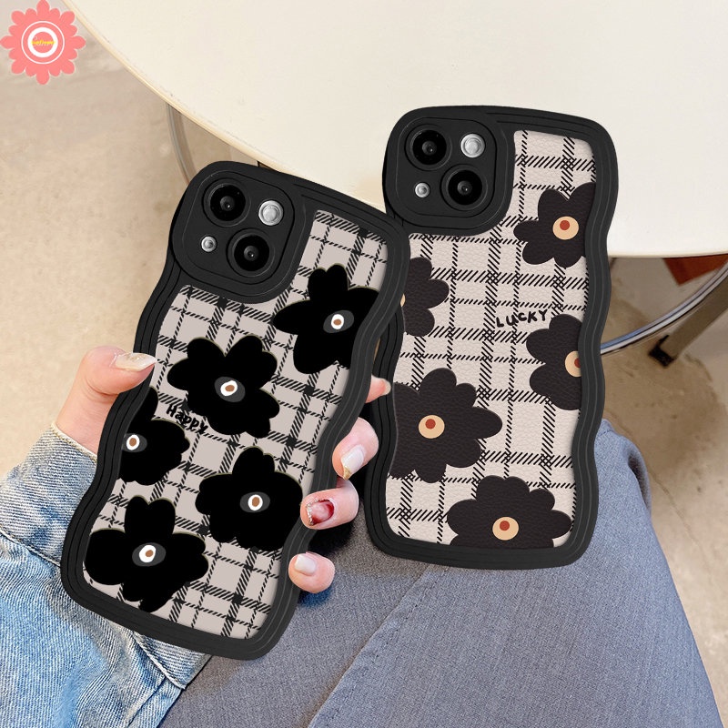 Case Untuk Vivo Y36 Y20 Y17 Y21 Y12 Y35 Y12s Y91C Y91 Y02 Y11 Y15 Y22 Y16 Y21s Y12i Y33s Y02s Y30 Y93 V25 Y15s V20 V21 Y50 Y22s Y15A Motif Kotak-Kotak Retro Flowers Wavy Edge Soft Tpu Cover