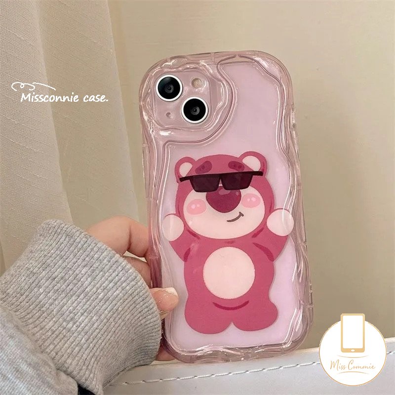 Casing Untuk Samsung A04 A13 A14 A32 A30 A24 A03s A50 A20 A03 A20s A04s A12 A52 A51 A10s A23 A11 A02s A21s A30s Cute Strawberry Bear Manyo 3D Wavy Curved Edge Glossy Soft Tpu Cover