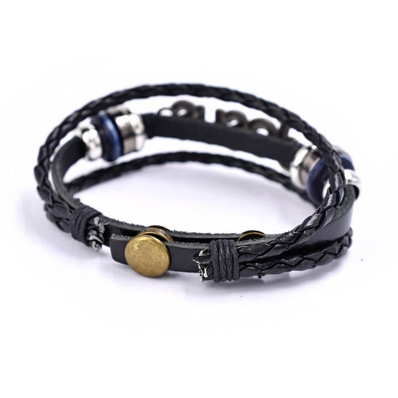 [Z H Perhiasan] Vintage God Bless Beaded Leather Gelang Pria Dan Wanita Fashion Stainless Steel Yesus Multilayer Gelang Punk Pesta Rock Perhiasan Aksesoris