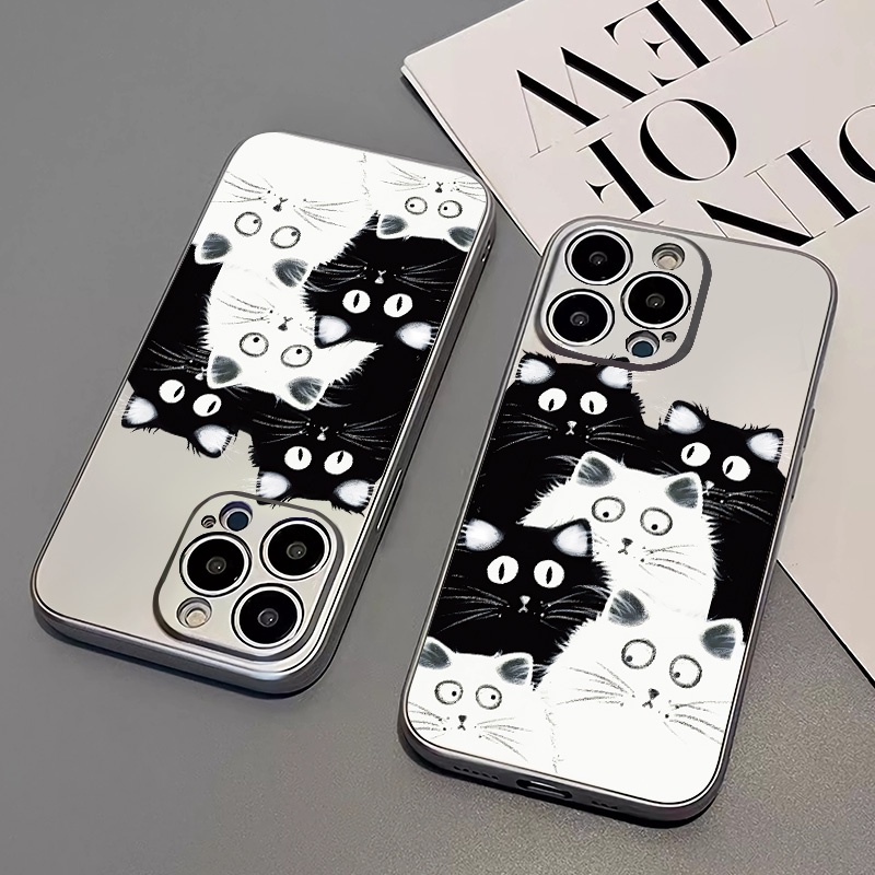 IPHONE Soft Electroplate Case Kompatibel Untuk Iphone11 14 13 12 Pro Max Kucing Lucu Casing Ponsel XS XR X8 +7 6S Plus Mini TPU Silikon Shockproof Cover