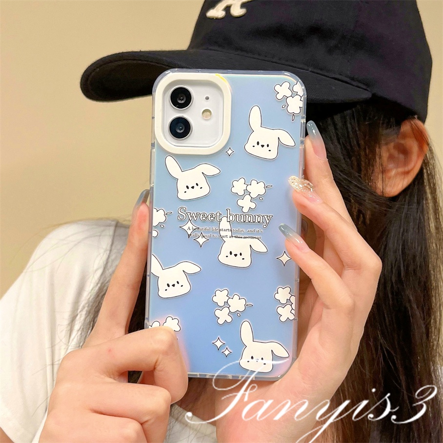 Compatible For IPhone 14 13 12 11 Pro Max X XR Xs Max 8 7 Plus SE 2020 Kompatibel Untuk Cute Sweet Little Rabbit Bunny IMD Laser Gradient Phone Case TPU Lembut Shockproof Cover Pelindung