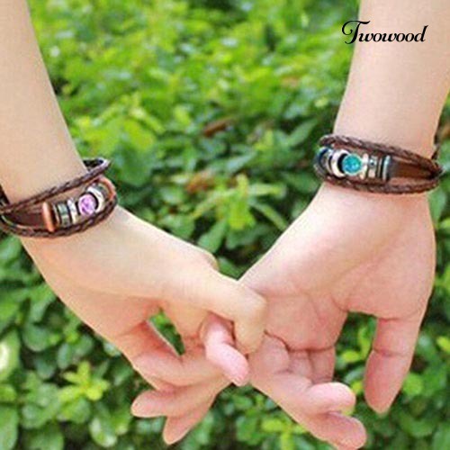 Twowood Wanita Pasangan Kekasih Multilayer Berlian Imitasi Kancing Plastik Gelang Bangle Jewerly