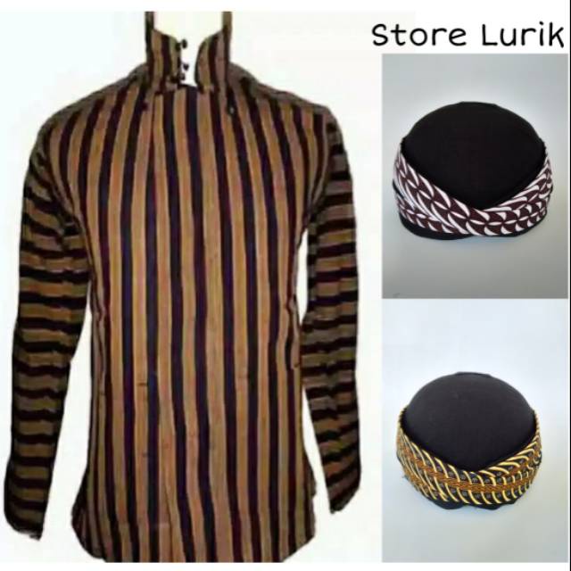 Lurik Baju Lurik Jawa Gratis Blangkon Baju Adat Jawa Khas Jogja Solo Baju Surjan Pria Bonus Blangkon