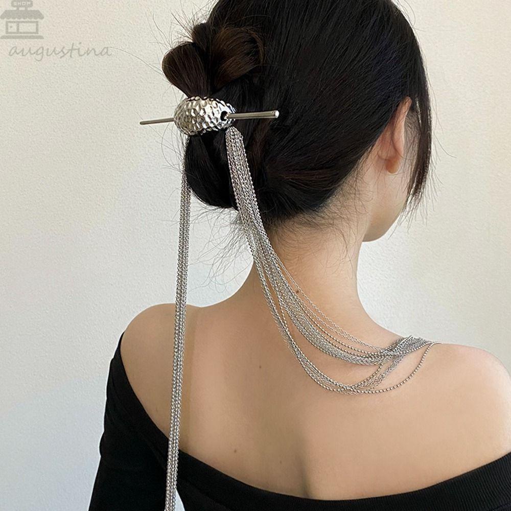 Agustina Panjang Rumbai Jepit Rambut Antik Berlebihan Sederhana Wanita Fringe Cheongsam Ponytail Hias Jepit Rambut Logam Gaya Cina Hiasan Kepala