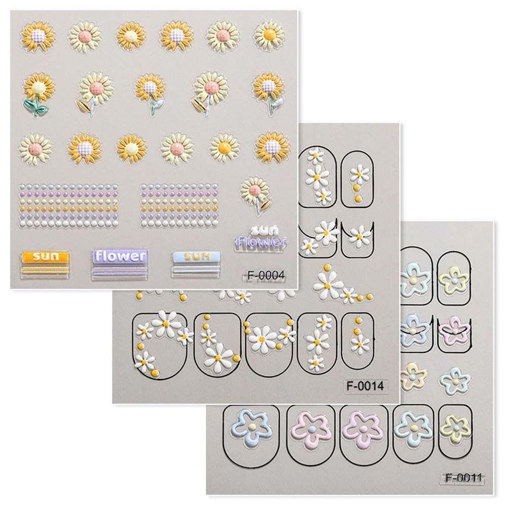 Mxbeauty Bunga Stiker Kuku Wanita Anjing Korea 3D Relief Bunga Matahari Peaches Dekorasi Kuku
