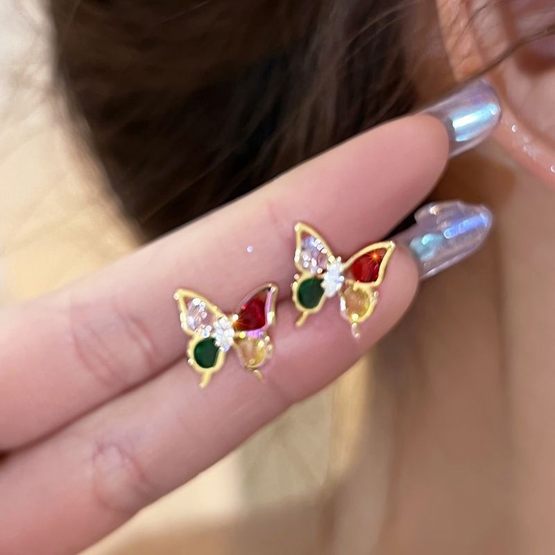 Berwarna Kupu-Kupu Zirkon Pejantan Anting Perempuan Musim Panas Ins Temperamen Anting Indah Mini Maju Anting Hadiah