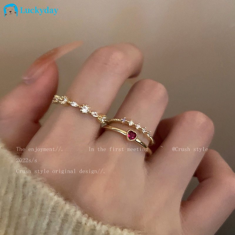 Yeezii 3Pcs/Set Cincin Permata Hati Set Retro Kristal Cincin Emas Untuk Aksesoris Perhiasan Wanita