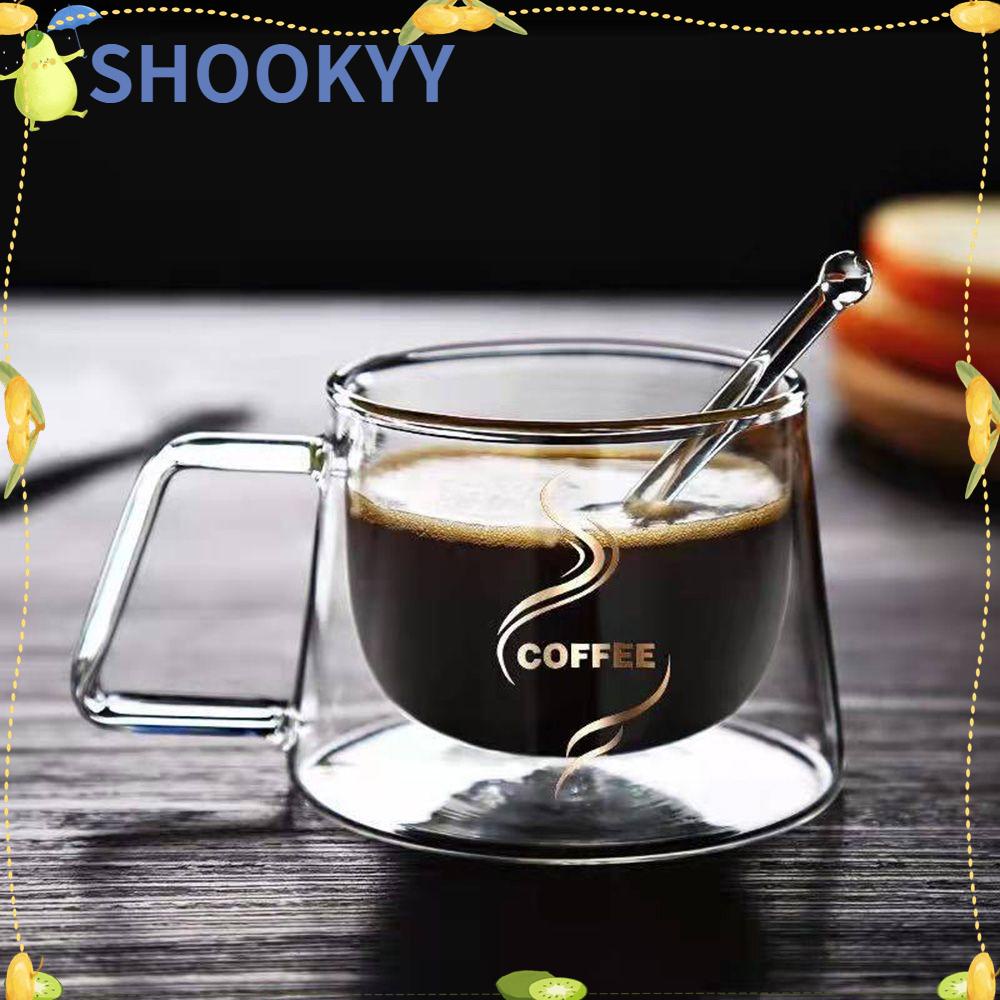 Chookyy 200ml Cangkir Kopi Teh Bening Tinggi Borosilicate Double Wall Breakfast Mug