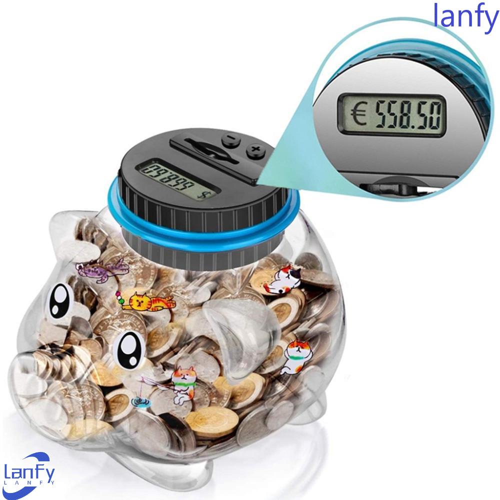 Lanfy Celengan Koin Lucu Kreatif LCD Display USD EURO GBP Bentuk Celengan Hadiah Coin Organizer