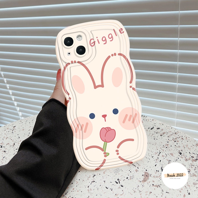 Case OPPO A17 A12 A78 A5 A9 A17K A15 A55 A16K A54s A95 A58 A57 A16 A3s A96 A5s A74 A16s A54 A76 A52 A7 A1k A53 Reno 8T 7 6 A77s A77 Kartun Beruang Kelinci Lucu Lembut Bergelombang Sarung Tepi