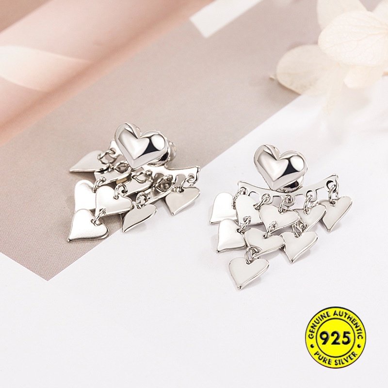 Anting Rumbai S925 Silver Berbentuk Hati Dua Cara Memakai U1809