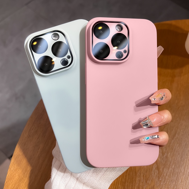 Casing Ponsel Warna solid matte Tipis Cocok Untuk iPhone 12 13 14 Pro Max14 plus anti Keringat anti Jatuh anti-slip phone case PC hard back cover Penutup Lensa Kaca