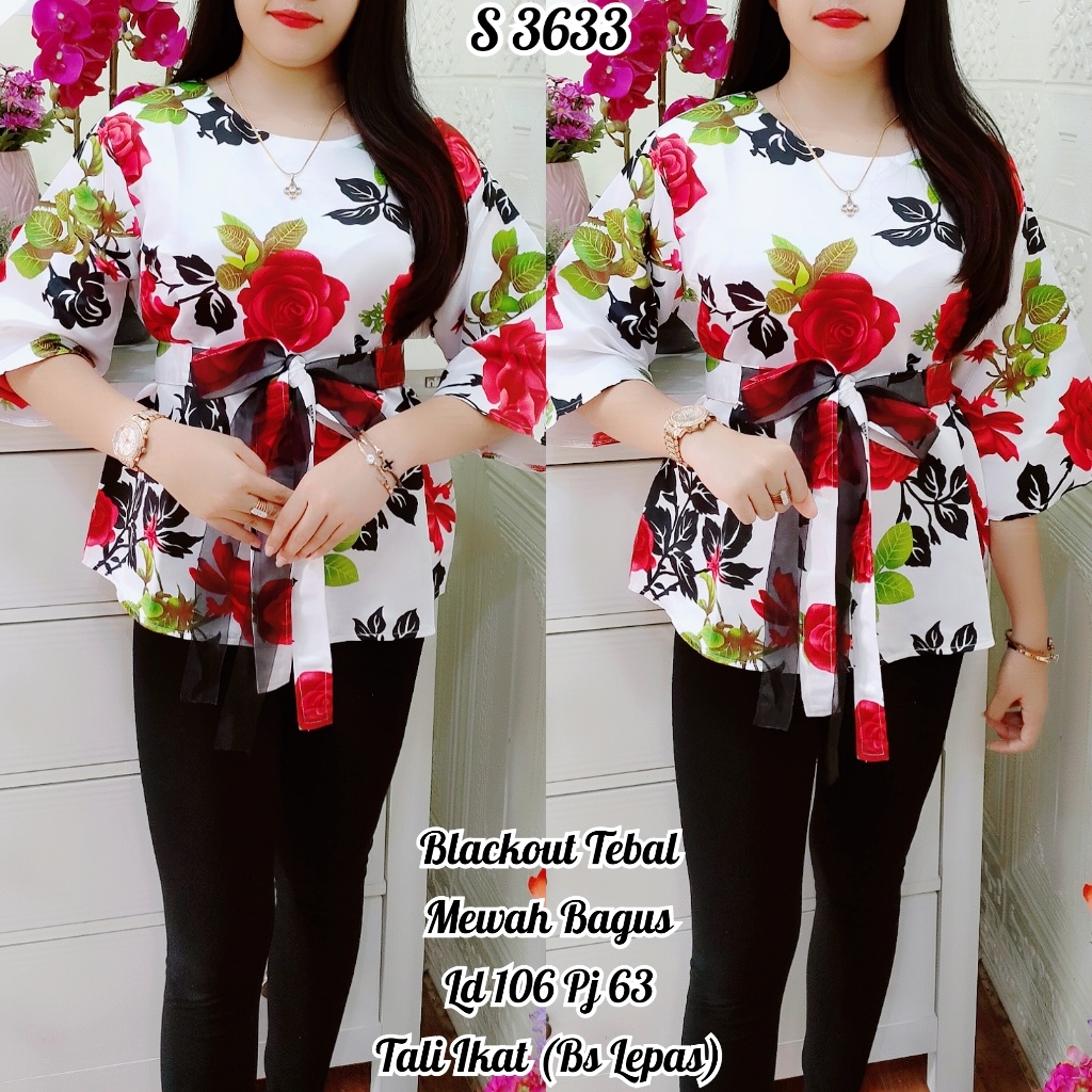 Atasan Blackout Mawar Putih Import Blus Wanita Kekinian Termurah COD