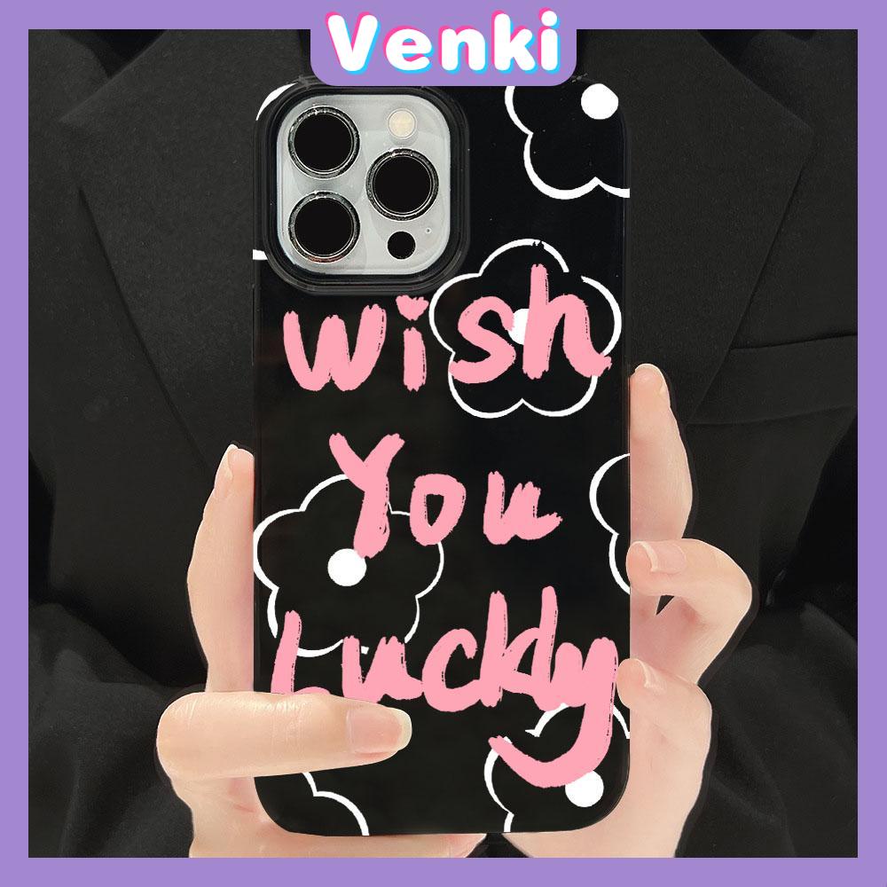 VENKI - For iPhone 11 Phone Case Black Glossy TPU Soft Case Shockproof Protection Camera Flower Simplet English Compatible with iPhone 14 13 Pro max 12 Pro Max xr xs max 7 8 Plus