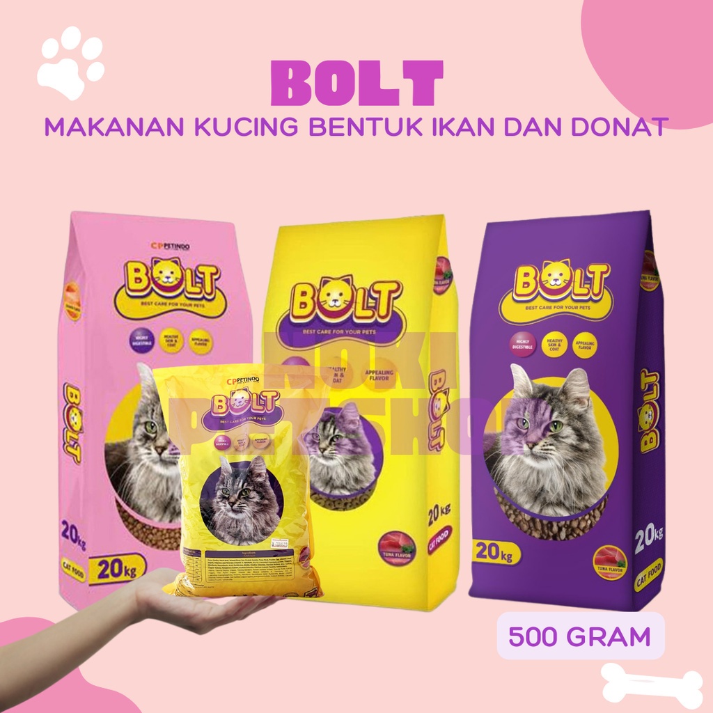 [CUCI GUDANG] MAKANAN KUCING BOLT 500 GRAM REPACK | MAKANAN KUCING KERING MURAH KITTEN BASAH 1KG ANAK KUCING PAKAN KUCING MURAH KALENG 20KG KILOAN WET FOOD