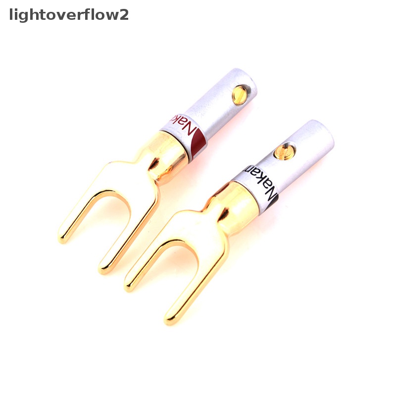 [lightoverflow2] Baru 2pcs Tembaga Berlapis Emas Speaker Banana U Fork Y Spade Plug Wire Connector [ID]