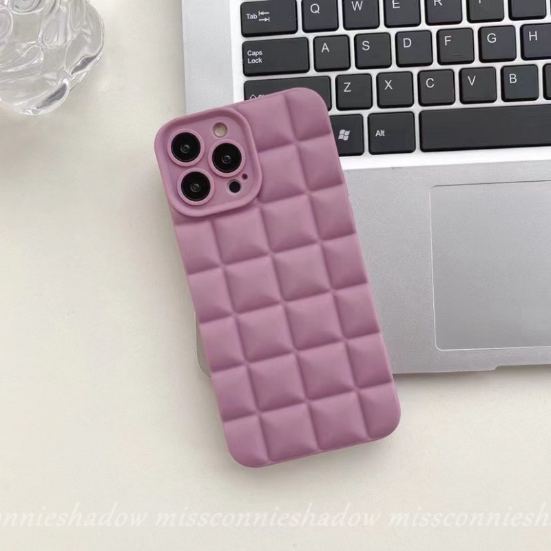 IPHONE Casing Ponsel Kotak Cek Stereoskopik Vintage Mewah Simple Warna Permen Kompatibel Untuk Iphone11 12 13 14 Pro MAX 7 8 6 6s Plus XR X XS MAX SE 2020 Shockproof Soft TPU Back Cover