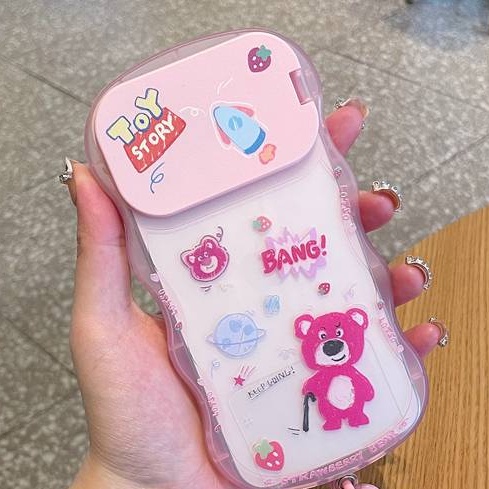 Strawberry Bear Toy Mirror Bracelet Soft TPU Case HP iP iPhone 14 + Plus 11 12 13 Pro Max X XS XR Max Girl Woman FTD Casing Apple