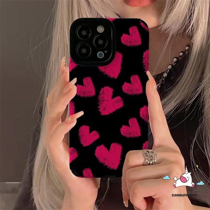 IPHONE Casing Ponsel Mewah Tahan Guncangan Kompatibel Untuk Iphone11 14 12 13 Pro Max7 8 Plus X XR XS MAX 7Plus Retro Fashion Leopard Cinta Hati Bibir Lembut Tpu Silicon Tekstur Kulit Cover