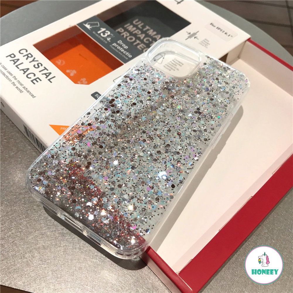 IPHONE Dreamy Fashion Foil Sparkle Sequin Glitter Phone Case Kompatibel Untuk Iphone14 13 12 11 Pro Max Anti-Slip Bumper Lembut TPU Penutup Belakang