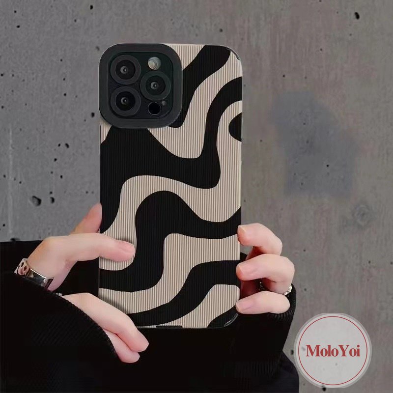 IPHONE Stiker Tekstur Pola Garis Zebra Gaya Eropa Dan Amerika Case Kompatibel Untuk Iphone7 8 Plus11 14 13 12 Pro MAX XR X XS MAX 7Plus Kulit Mewah Lembut Ponsel Cover