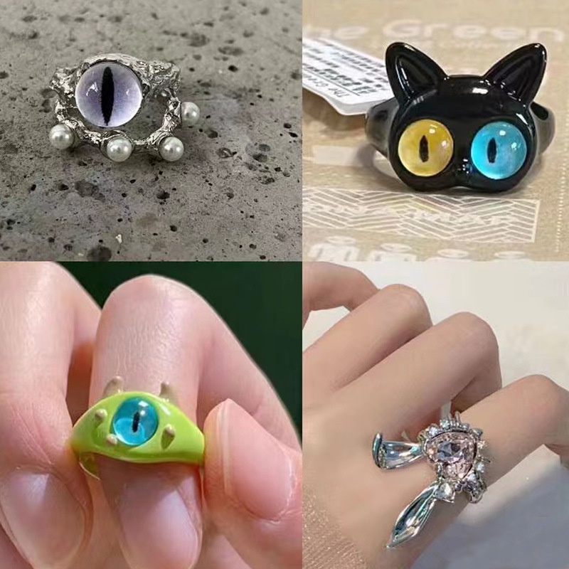 Gothic Pria Punk Warna-Warni Evil Eye Rings Untuk Pria Wanita Fashion Vintage Setan Naga Cakar Cincin Laki Perhiasan Aksesoris Hadiah