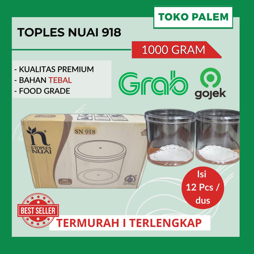 Toples Tabung Bulat Bening Nuai SN 918 1000G / 1kg Toples Kue kering / Nastar / Kastengel / FREE