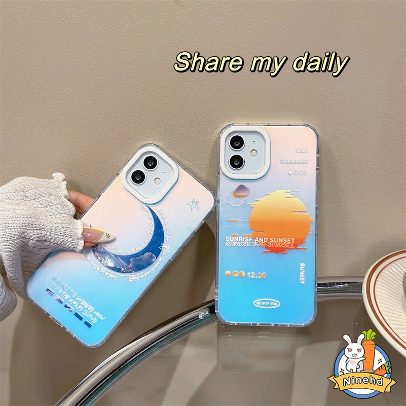 IPHONE Casing Shockproof Keras Bening Mewah Kompatibel Untuk Iphone14 13 12 11 Pro Max X Xr Xs Max8 7 Plus SE 2020 Kualitas Tinggi Double-layer Pelindung Laser Matahari Bulan Anti Pecah Casing Ponsel