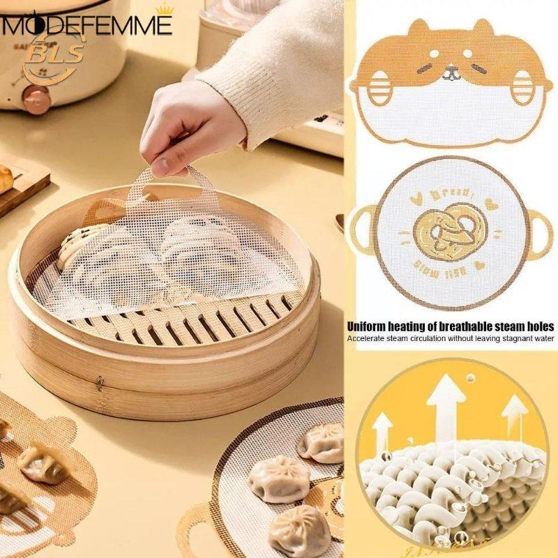 Breathable Non-stick Food Pad Washable Cuttable Cooking Mat Tahan Lama Aksesoris Dapur Tahan Panas Pastry Steaming Cushion Food-grade Silikon Steamer Liner