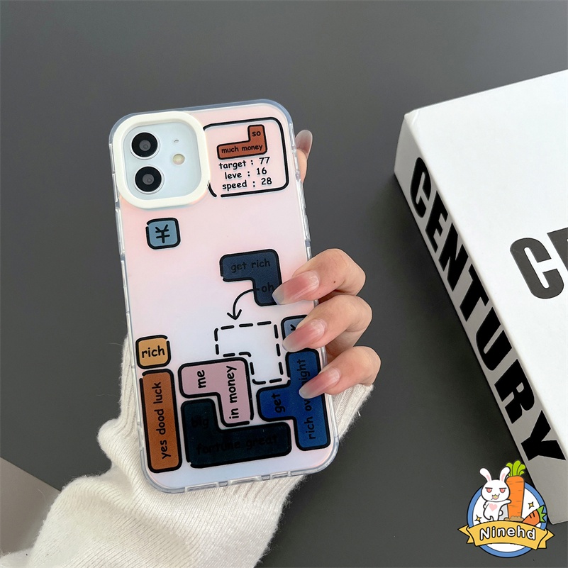 IPHONE Casing Ponsel Tetris Kreatif Kompatibel Untuk Iphone14 13 12 11 Pro Max X Xr Xs Max8 7 Plus SE 2020 Laser Bening Hard Acrylic Case Pelindung Lensa Kamera Shockproof Cover Pelindung