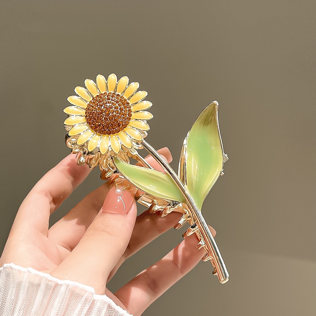 Korean Personalized Alloy Sunflower Hair Claw/Klip Hiu Logam Mawar Elegan/Hiasan Kepala Aksesoris Rambut Wanita