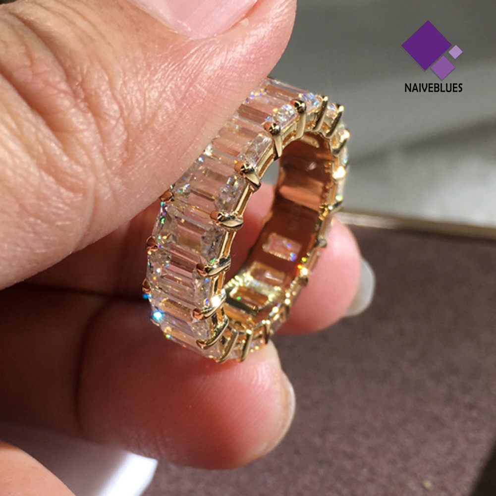 &lt; Naiveblues &gt; Mewah Pernikahan Pertunangan Persegi Panjang Cubic Zirconia Finger Ring Pengantin